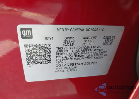 2024 Chevrolet Malibu Fwd 1Lt z USA, uszkodzony, nr VIN 1G1ZD5ST5RF201721